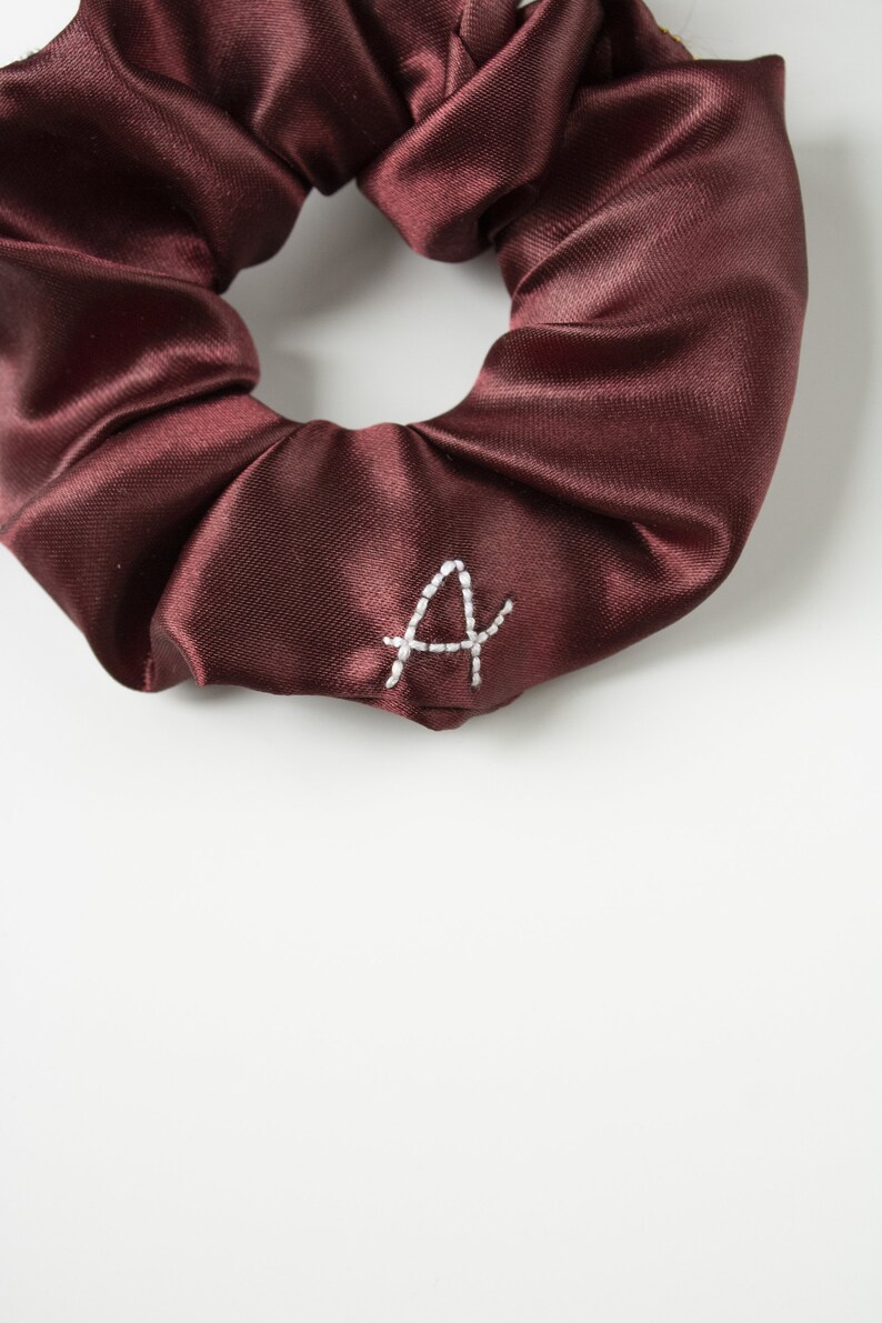 CLASSIC / CUSTOM LETTER alphabet scrunchies embroidered, hair scrunchies, satin hair accessories, custom hair ties, handmade bracelet image 4