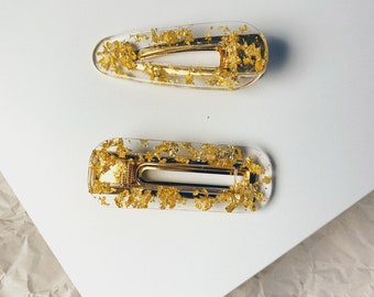 CLIP / GOLDEN HOURS - hair clips, sparkly hair clip, gold girl hair clips, handmade resin clips, resin hair accessories