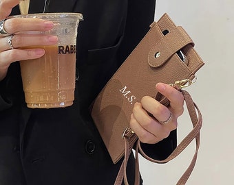 TRAVEL / MINI BAG — Customized name shoulder bag, women's crossbody, wallet for cards and phone, printed monogram