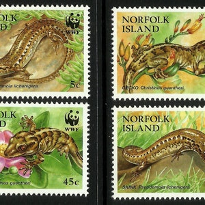 Norfolk Island 1996 Gefährdete Skinke und Geckos, 4er-Set mit WWF-Panda-Logo, postfrisch