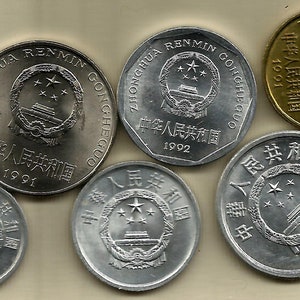 China 1977-1992 One Fen to One Dollar set of 6 Coins UNC