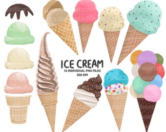 Ice Cream ClipArt, Sticker Clipart,Ice cream png, Food ClipArt, Goodnotes Stickers, Commercial Clipart, Hand Painted ClipArt,