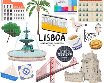 Portugal Lisbonne ClipArt, Sticker Clipart, Lisboa ClipArt, Mignon ClipArt, Goodnotes Stickers, Clipart commercial, ClipArt peint à la main,