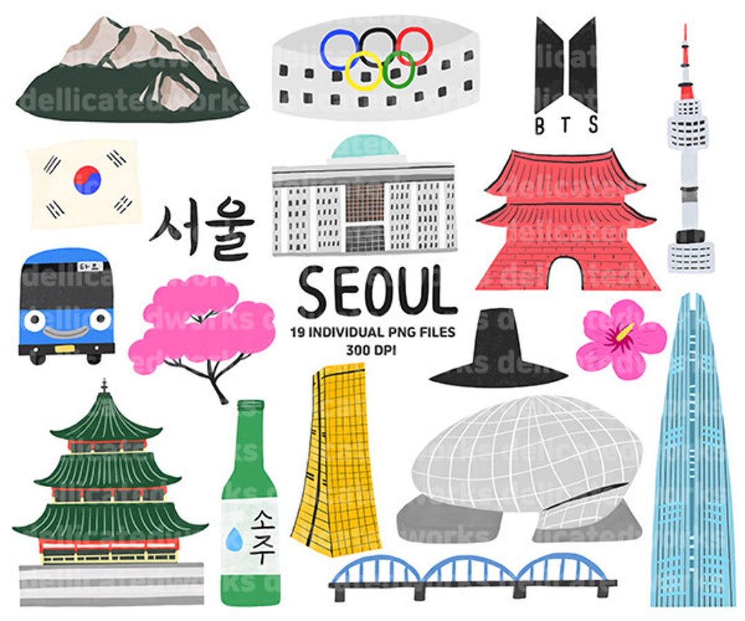 Seoul Clipart, South Korea Sticker Clipart. Card Making Cute Clipart