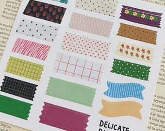 Washi Tape Sticker sheet, washi tape, deco washi tape sheet, journal stickers