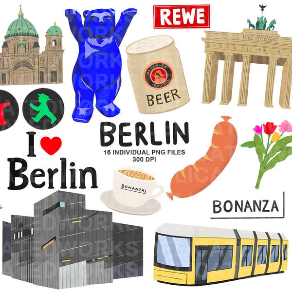 Berlin ClipArt, Sticker Clipart, Germany ClipArt, Cute ClipArt, Goodnotes Stickers, Commercial Clipart, Hand Painted ClipArt,