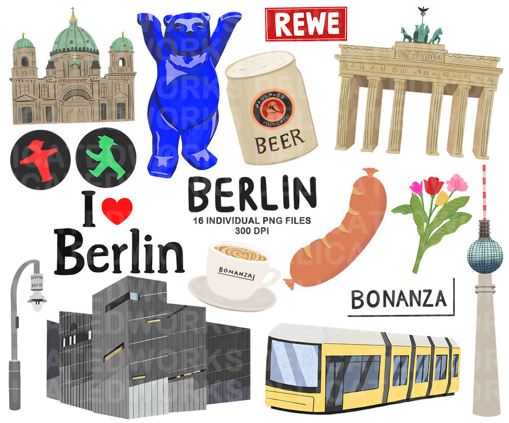 Berlin Clipart, Sticker Clipart, Germany Clipart, Cute Clipart, Goodnotes Stickers, Commercial