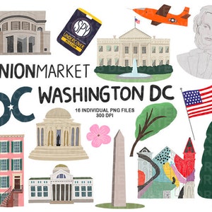 Washington DC ClipArt, Clipart autocollant, ClipArt, ClipArt mignon, Clipart ville, autocollants Goodnotes, Clipart Commercial, ClipArt peint à la main,