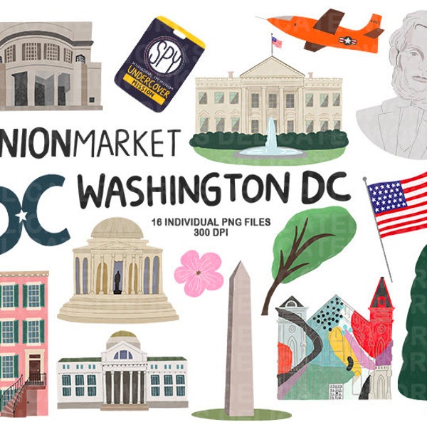 Washington DC ClipArt, Clipart adesivo, ClipArt, ClipArt carina, Clipart città, adesivi Goodnotes, Clipart commerciale, ClipArt dipinta a mano,