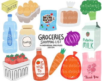 Groceries ClipArt, Sticker Clipart, Planner Sticker Clipart, Food ClipArt, Cute ClipArt, Goodnotes Sticker, Commercial Clipart,