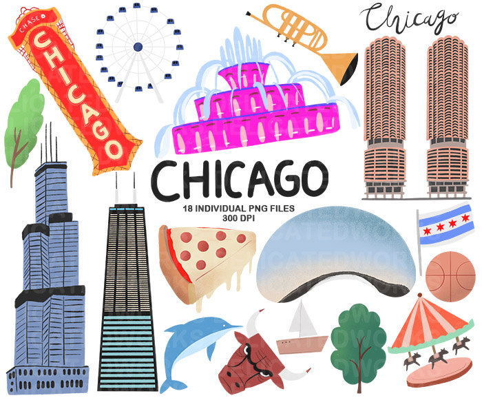 Chicago Clipart Sticker Clipart Clipart Cute Clipart City - Etsy
