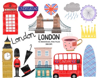 London ClipArt, Sticker Clipart, British ClipArt, Cute ClipArt, Goodnotes Stickers, Commercial Clipart, Hand Painted ClipArt,