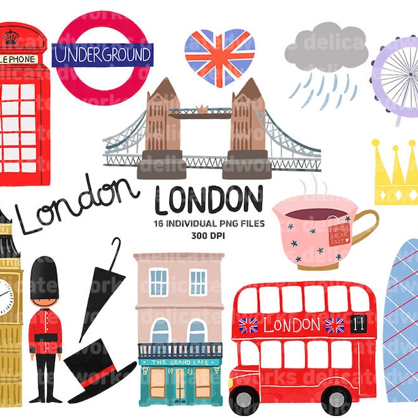 London ClipArt, Sticker Clipart, British ClipArt, Cute ClipArt, Goodnotes Stickers, Commercial Clipart, Hand Painted ClipArt,