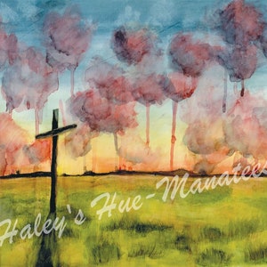Está bien (con mi alma) Acuarela arte impresión cruz al sol amanecer paisaje Biblia Salvador Jesucristo Crucifixión pascual