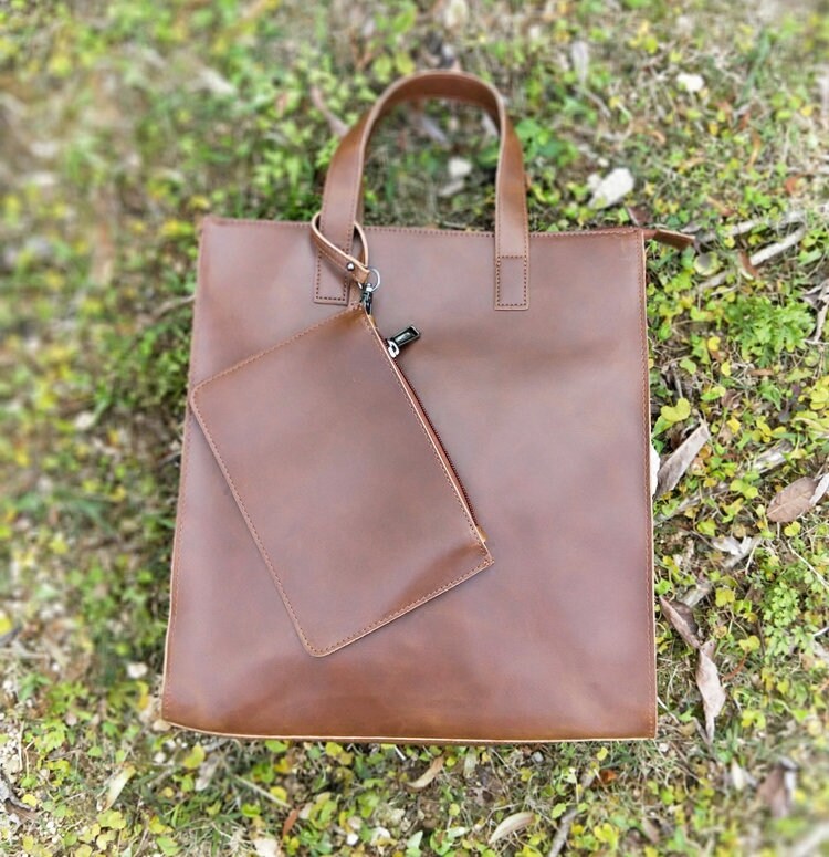 Leather tote bag leather tote laptop bag women brown Etsy