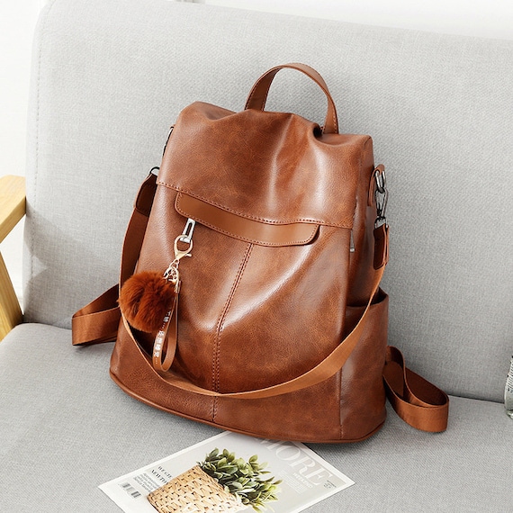 tan leather backpack womens