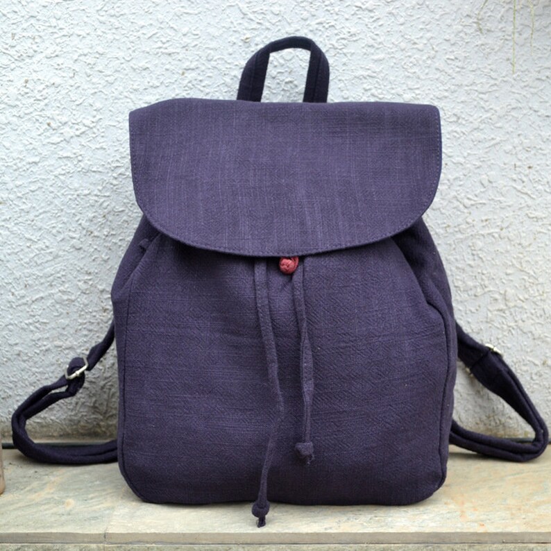 Blue Backpack Cotton Backpack Bag Cotton Shoulder College Etsy