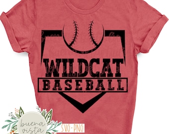 Wildcat Baseball Mascot Spirit Shirt SVG + PNG Digital Cut File and Download for DTF