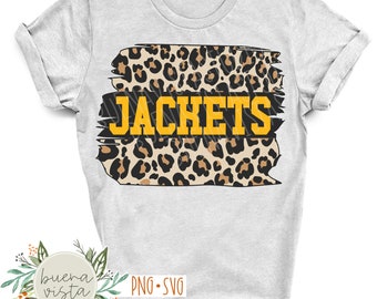 Yellow Jackets Leopard Mascot Spirit Shirt SVG + PNG Digital Cut File and Download for DTF