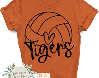 Camiseta de voleibol de los Tigres con el espíritu de la mascota SVG + PNG, archivo de corte digital y descarga para DTF