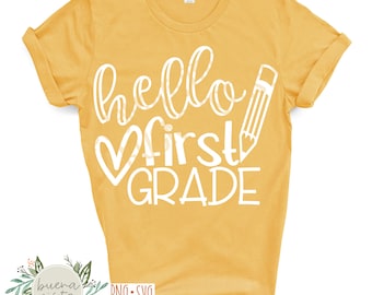 Hello First Grade SVG, PNG | Back To School Cut File (Digital Download)