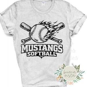 Mustangs Softball Mascot Spirit Shirt SVG + PNG Digital Cut File and Download for DTF