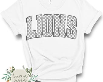 Lions Checkered Bow Mascot Spirit Shirt SVG + PNG Digital Cut File and Download for DTF