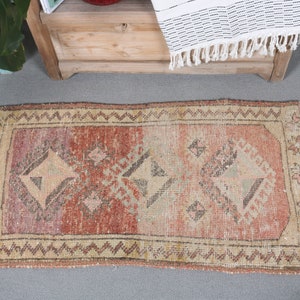Vintage Rug Small Turkish Muted Anatolian Rugs For Bathroom 1.8x3.3 ft Yellow Home Decor Wool Aztec Entry Flatweave Tribal Bohemian Pastel