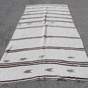 Vintage Rug, 4.5x10.6 ft Turkish Rug, White Patchwork Wool Rug