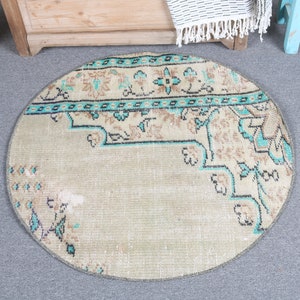 Runder Teppich, Kleiner Teppich, Türkischer Teppich, Vintage Teppich, Oushak Teppich, Geschenkteppich, 70x70 cm, Handgeknüpft, 7753
