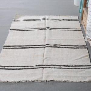 Tapete turco vintage, tapete decorativo de 1,16 x 1,43 m, tapete branco liso.