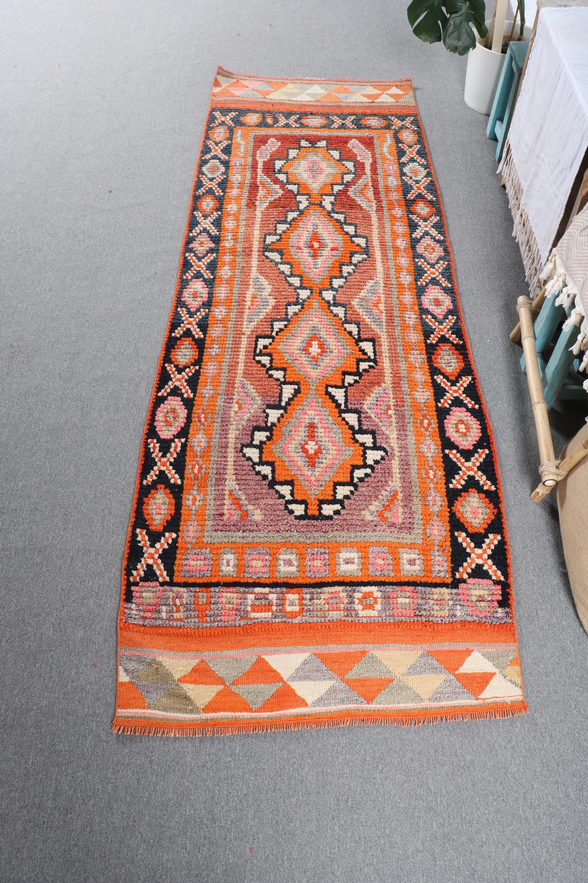 ヴィンテージ トルコ キリム ラグ、3 x 8 フィート ランナー、幾何学
