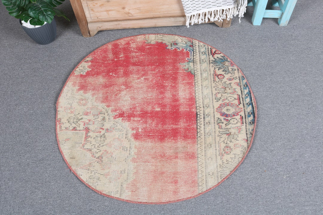 Round Rug, Vintage Rug, Turkish Rug, Small Rugs, Faded Oushak Rugs ...
