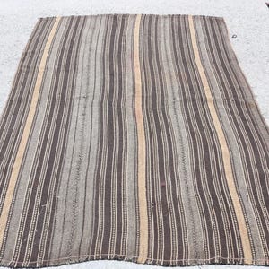 Turkish Kilim, Vintage Kilim, Striped Kilim, 5x7ft Brown Kilim, Antique Kilim, Organic Kilim, Indoor Kilim