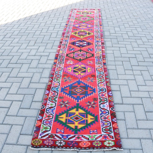 Turkish Rug, Vintage Rug, Runner Carpet, Herki Rug, Stair Carpet, 28x146 inches Red Rug, Anatolian Kitchen Carpet,  4996