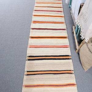 Vintage Turkish Kilim, Runner Rug, Anatolian Carpet, Striped Kilim, Hallway Rug, Boho Decor, 80x337cm, 3x11ft
