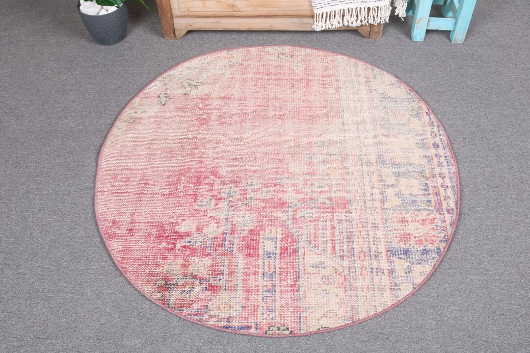 Vintage Rug, Round Rug, Turkish Rug, Small Rug, Faded Oushak Rugs, Rugs ...
