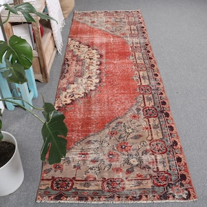 Turkish Rug, Vintage Rug, 3x9 Runner Rug, Faded Anatolian Rug, Rugs For Corridor, 2.9x8.7 ft Red Rug, Colorful Wool Rugs, Boho Rug Runner,