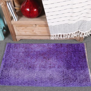 Turkish Rug, Small Rug, Vintage Rug, Oushak Rugs, Rugs For Entry, 1.9x2.8 ft Purple Rug, Overdyed Rug, Antique Rugs, Front Door Rug,  7569