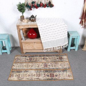 Patchwork Rug, Small Rug, Vintage Rug, Turkish Rug, Anatolian Rugs, Rugs For Bathroom, 2x3.2 ft Beige Rug, Door Mat Rugs, Oushak Rug, 7187