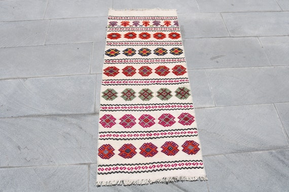 Small Kilim Turkish Kilim Entry 1530 Antique Kilim Vintage Kilim Pattern Kilim 1.8x4.4 ft Organic Kilim,Oriental Kilim,Handmade Kilim