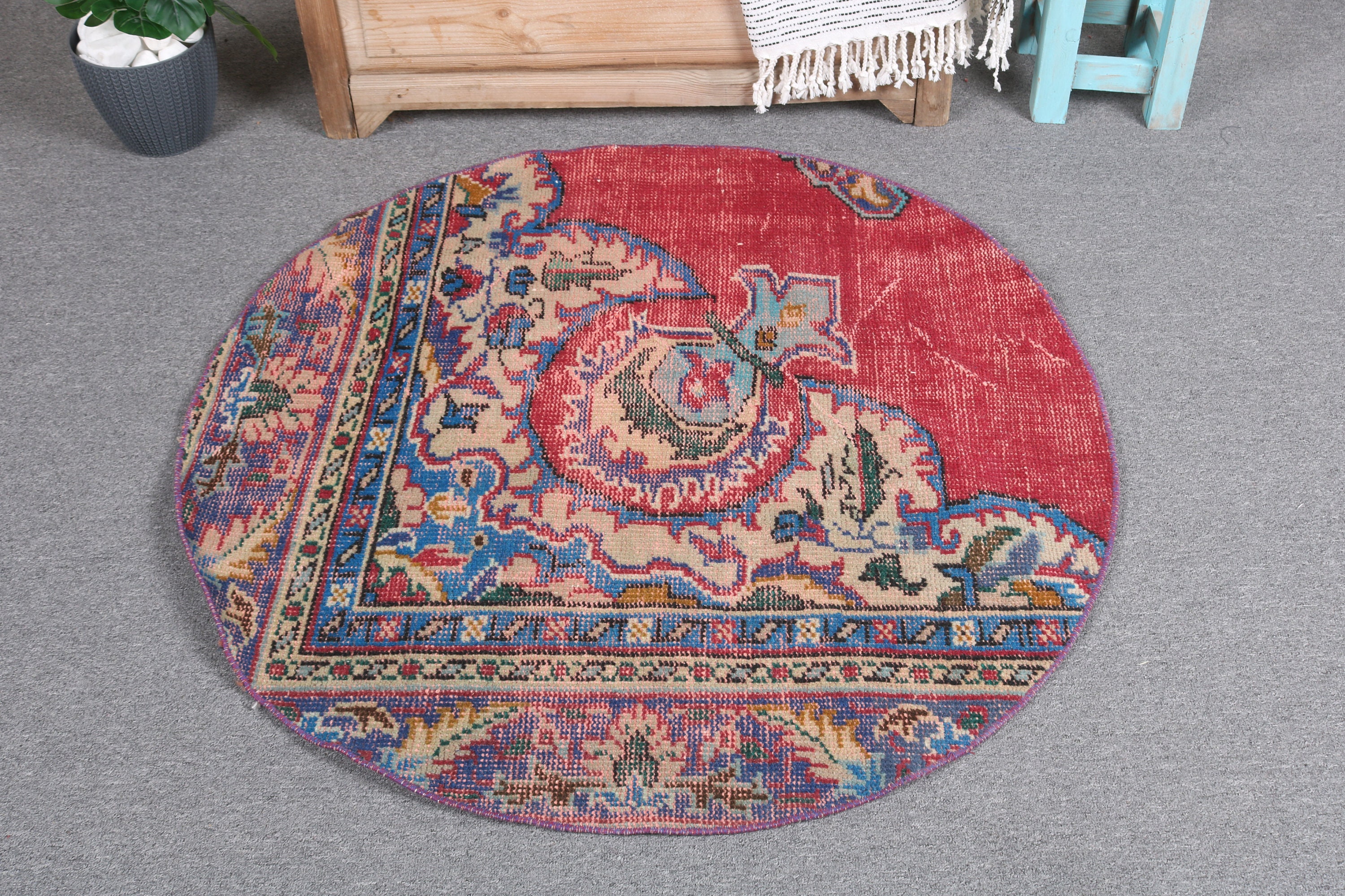 ROUND112cm\"Clockwork”ViNTAGE TURKiSH RUG ROUND112cm