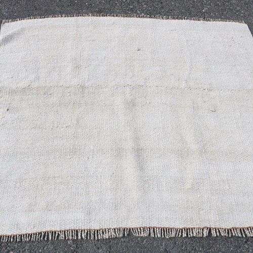 Accent Carpet, Vintage Rug, Hemp shops Rug, Turkish Rug, Oushak Carpet, 61x51 inches White Rug, Handmade Bedroom Rugs, Outdoor Entry Rugs, 5560
