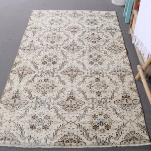 Turkish Rug, 4x7 Accent Rug, Vintage Rug, Oushak Rugs, Rugs For Bedroom, 3.8x6.3 ft Beige Rug, Vintage Wool Rug With Tassels, Vintage Decor
