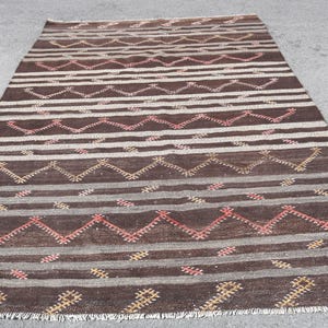 4.6x8.9 ft Rug, Turkish Vintage Large Rug, Brown Kilim Wool Rug