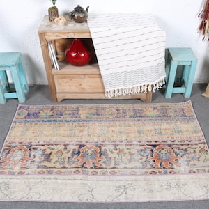 Vintage Turkish Rug, 2.8x4.5 ft Rug, Blue Ombré Wool Rug