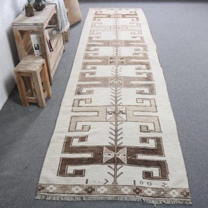 Vintage Rug, 3x11.9 ft Runner Rug, Herki Rug, Turkish Rug, Stair Rugs, Rugs For Hallway, Beige Floor Rug, Boho Rug Runner,