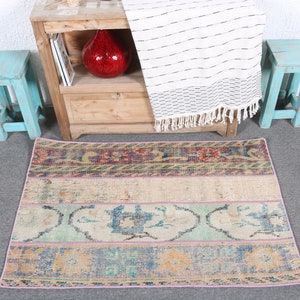 Vintage Rug, Patchwork Rug, Turkish Rug, Small Rugs, Oushak Rugs, Rugs For Entry, 2.3x3.4 ft Green Rug, Decorative Rugs, Wool Bath Mat, 7480
