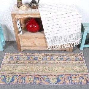 Small Rugs, Patchwork Rug, Vintage Rug, Turkish Rug, Oushak Rugs, Rugs For Entry, 1.7x3.6 ft Green Rug, Anatolian Rugs, Door Mat Rug, 7195