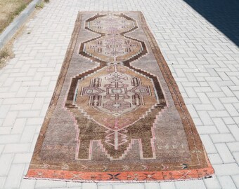 Runner Rug, Turkish Rug, Vintage Rug, Antique Carpet, 51x157 inches Brown Carpet, Corridor Rug, Organic Stair Carpet,  4918